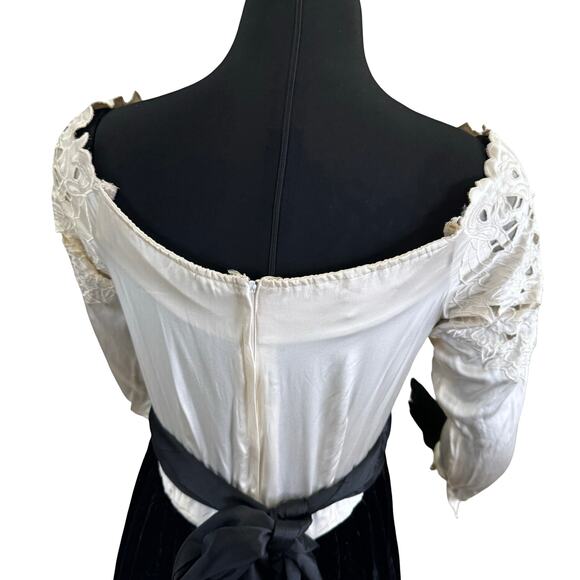 Vintage Nancy Johnson Off-Shoulder Velvet & Lace Midi Dress – Sz 14 - Picture 4 of 16